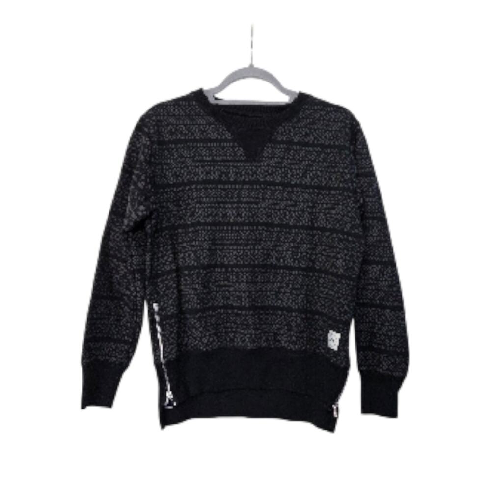 Krochet Kids Intl Black Textured Side Zip Handmade Sweatshirt, Small/Medium